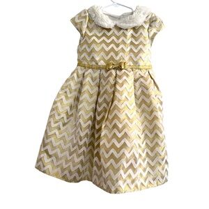 Jona Michelle Gold Holiday Dress Toddler Girls 4T Short Sleeve Faux Fur Collar